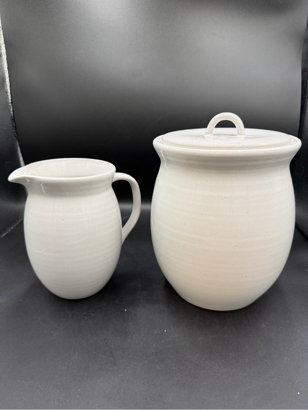 Hearth & Hand Flared Brim Stoneware Canister Vtg Cream Reactive Glaze/Pitcher